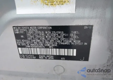 2011 Toyota Rav4 Sport z USA, uszkodzony, nr VIN JTMRF4DV6B5048076